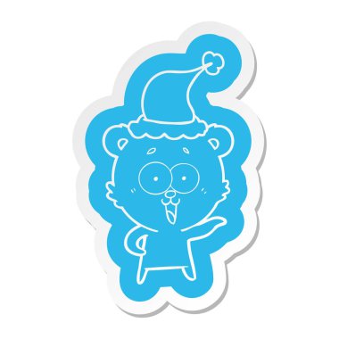 gülen ayıcık çizgi film etiketi giyen Noel Baba şapkası