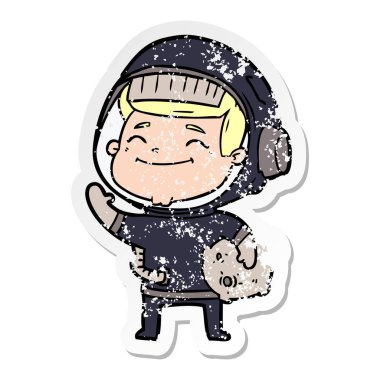 mutlu karikatür astronotun sıkıntılı etiket