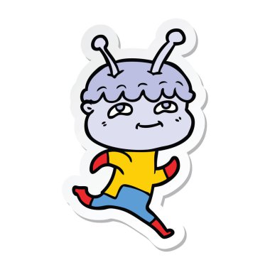 çalışan bir dostu karikatür spaceman etiket