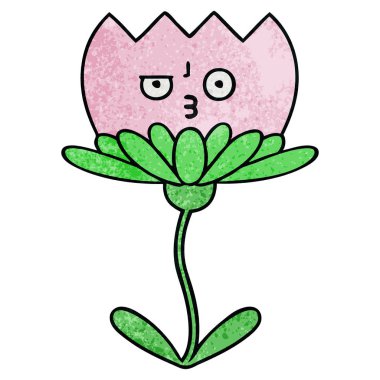 Retro grunge doku karikatür çiçek