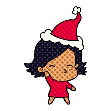 Noel Baba şapkası giyen bir kadın çizgi roman tarzı gösteren resim