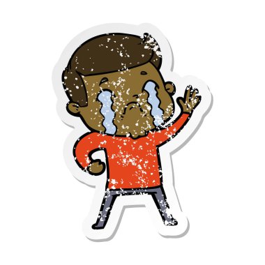 ağlayan bir çizgi film adamın sıkıntılı etiket