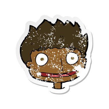 Retro sıkıntılı etiket bir karikatür mutlu çocuk