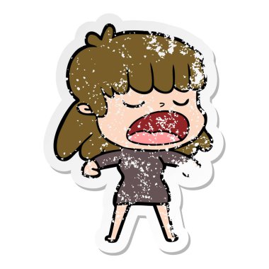 yüksek sesle konuşuyor karikatür kadının sıkıntılı etiket