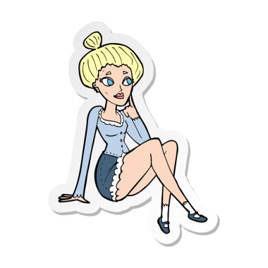 etiket bir karikatür çekici kadın oturma düşünme