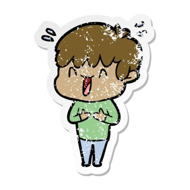 bir çizgi film gülen çocuk sıkıntılı etiket