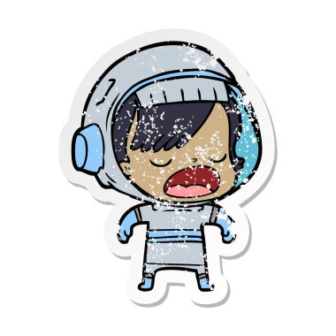 açıklayan bir karikatür astronot kadının sıkıntılı etiket