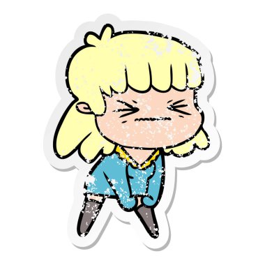 bir çizgi film kızgın kızın sıkıntılı etiket