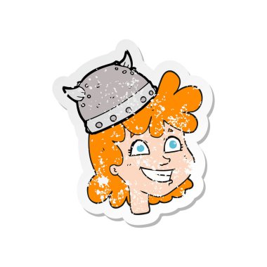 bir çizgi film kadın viking yüzü Retro sıkıntılı etiket