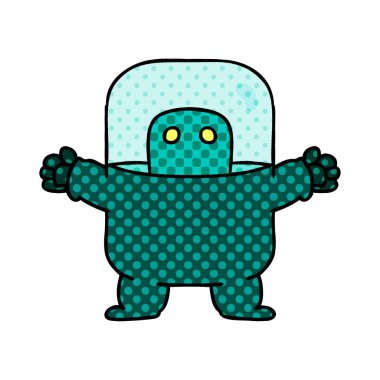 Takım elbiseli bir uzaylı karikatür doodle