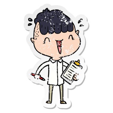 bir karikatür mutlu çocuk şaşırmış sıkıntılı etiket