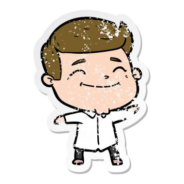 bir mutlu çizgi film adamın sıkıntılı etiket