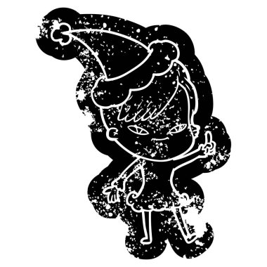 sevimli ilginç çizgi simgesini bir kızın santa şapka hipster saç kesimi ile sıkıntılı.