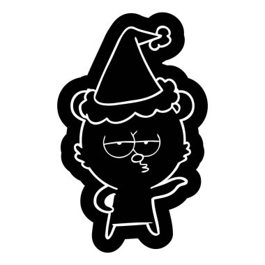 sıkılmış kutup ayısı çizgi film simgesi giyen Noel Baba şapkası