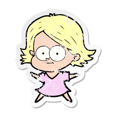 bir mutlu çizgi film kızın sıkıntılı etiket