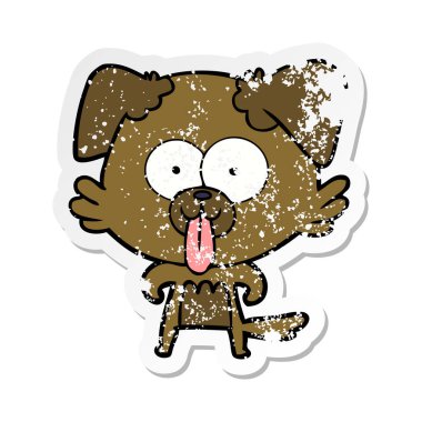 bir karikatür köpek yapışkanlık dışarı dil ile sıkıntılı etiket