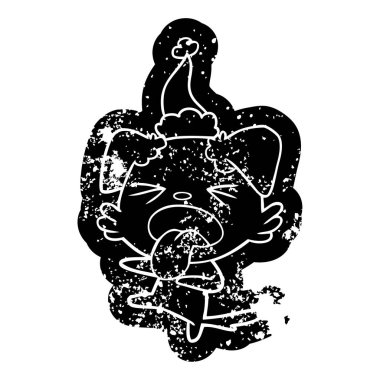 Noel Baba şapkası giyen bir tiksinti köpek çizgi film sıkıntılı simgesi