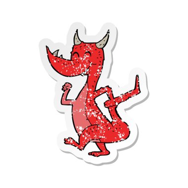 bir karikatür mutlu ejderha Retro sıkıntılı etiket