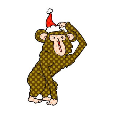 kafa giyen Noel Baba şapkası çizilmemesi bir şempanze çizilen çizgi roman tarzı çizimi uzat