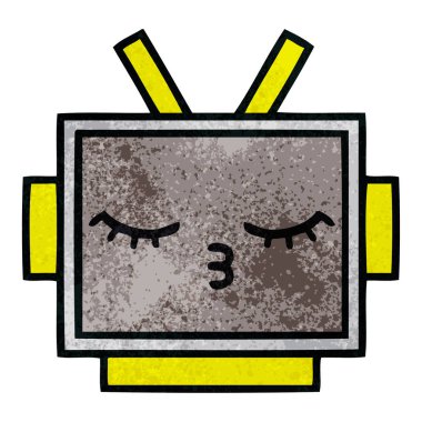 Retro grunge doku karikatür bir robot baş