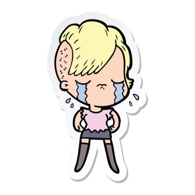 etiket bir karikatür ağlayan kız