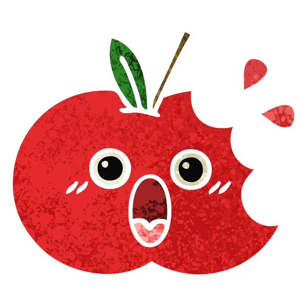 Retro Ilustracja Kreskówka Stylu Czerwonym Jabłkiem — Wektor stockowy