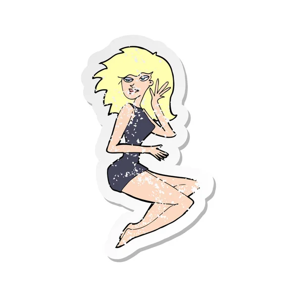 Retro distressed sticker of a cartoon sexy woman — Stock Vector