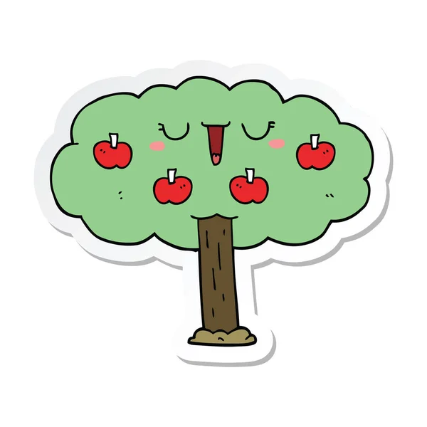 Sticker van een cartoon-appelboom — Stockvector