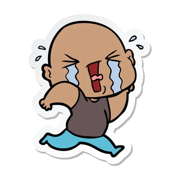 Sticker Cartoon Crying Bald Man — Stock Vector