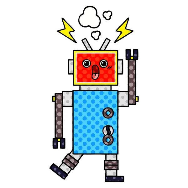 Cómic estilo de dibujos animados robot mal funcionamiento — Vector de stock