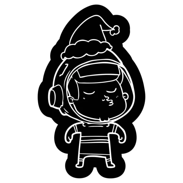 Peculiar Icono Dibujos Animados Astronauta Confiado Con Sombrero Santa — Vector de stock