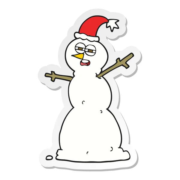 Sticker Cartoon Unhappy Snowman — Stock Vector