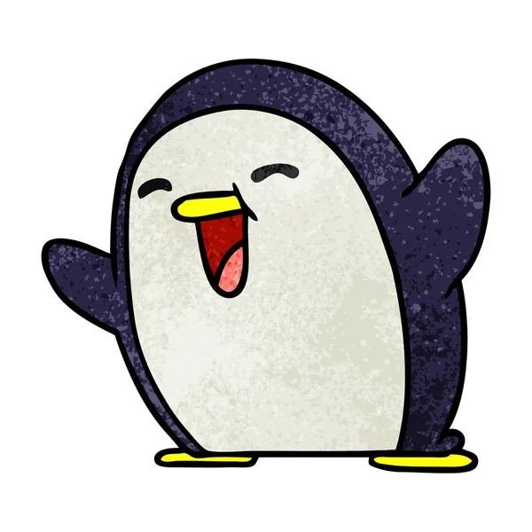 Desenho Animado Texturizado Ilustração Kawaii Pinguim Bonito — Vetor de Stock