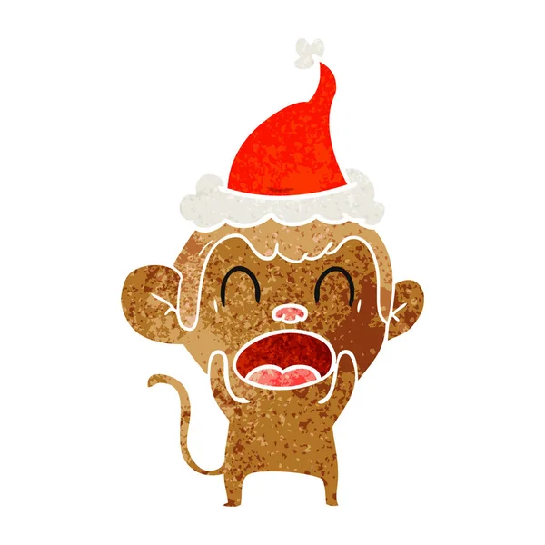 Shouting retro cartoon of a monkey wearing santa hat — Stock Vector