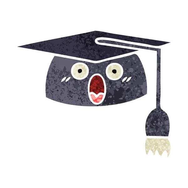 Retro ilustración estilo dibujos animados sombrero de graduación — Vector de stock