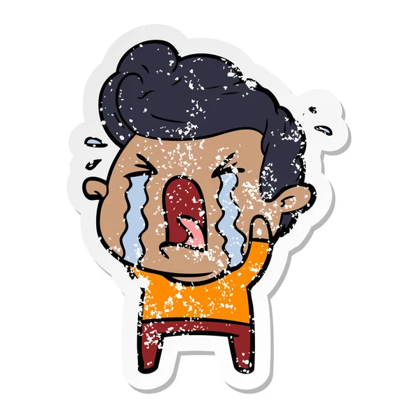 Distressed Sticker Cartoon Crying Man — Stock Vector
