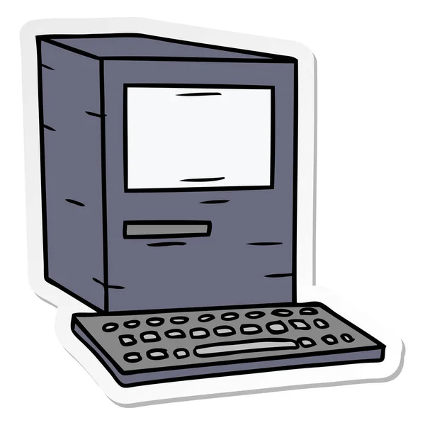 Klistermärke cartoon doodle av dator och tangentbord — Stock vektor