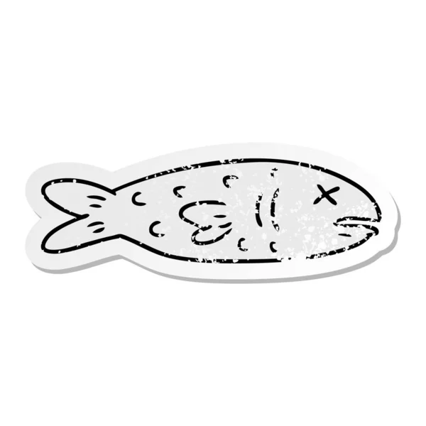 Etiqueta angustiada doodle desenhos animados de um peixe morto — Vetor de Stock