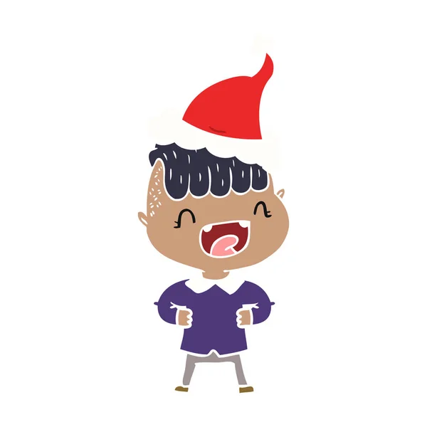 Flachfarbige Illustration eines glücklichen Jungen, der lachend den Weihnachtsmann trägt — Stockvektor