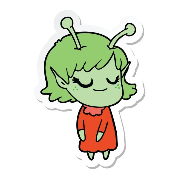 Pegatina de una caricatura chica alienígena sonriente — Vector de stock