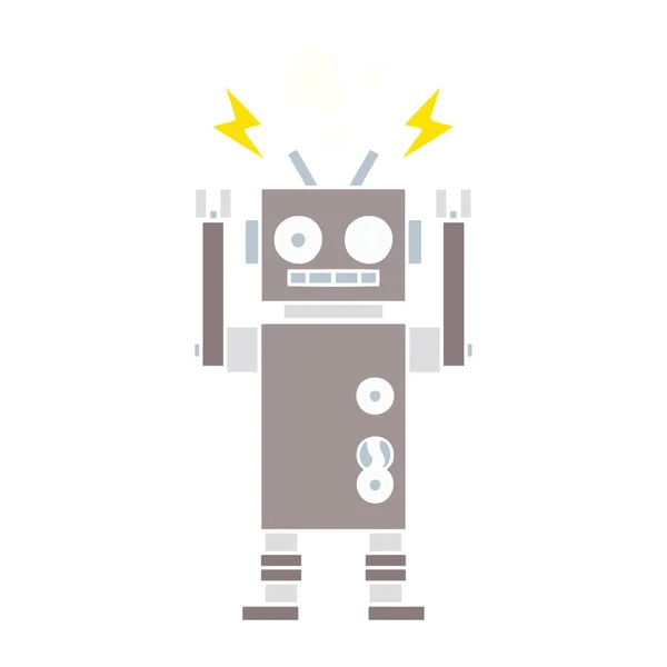 Flat color retro cartoon malfunctioning robot — Stock Vector