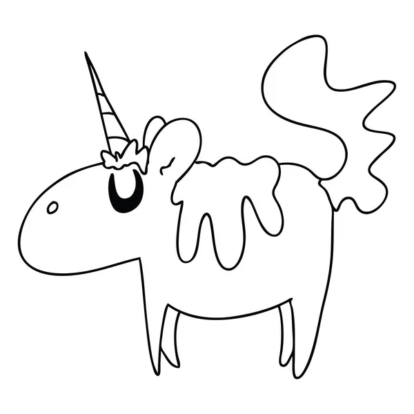 Gambar kartun unik unicorn baris - Stok Vektor