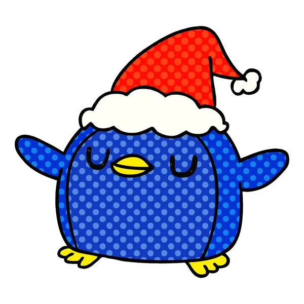 Рука Намальована Різдвяна Карикатура Пінгвіна Каваї — стоковий вектор