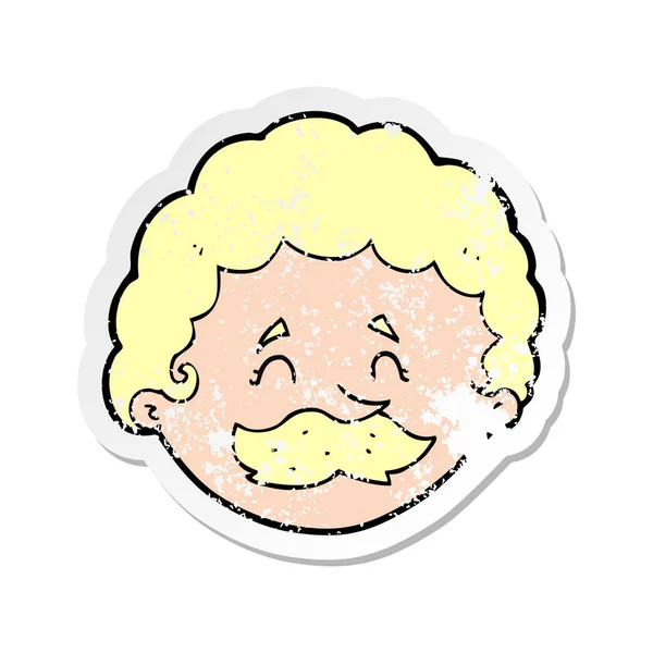 Pegatina retro angustiado de un hombre de dibujos animados con bigote — Vector de stock