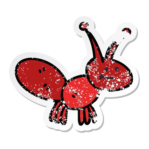 Verontruste Sticker Van Een Eigenzinnige Hand Getrokken Cartoon Ant — Stockvector