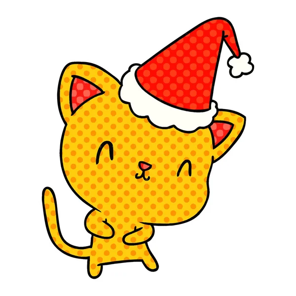 Dessin animé de Noël de chat kawaii — Image vectorielle