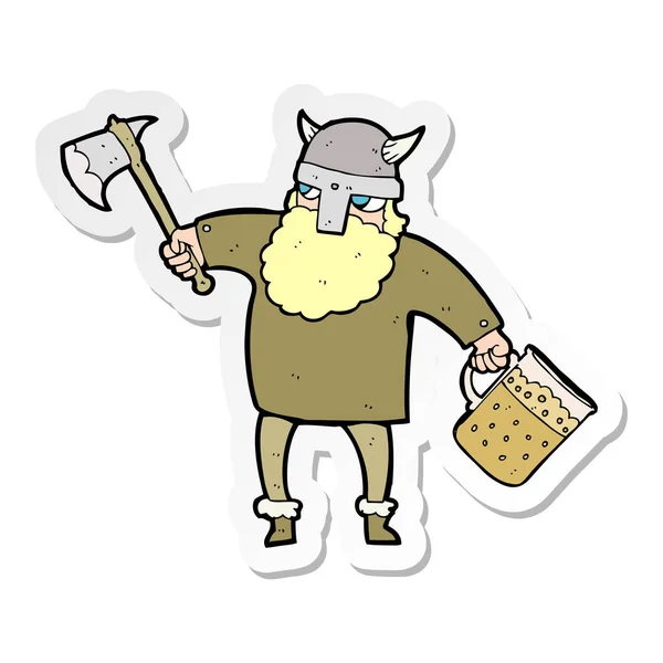 Etiqueta de um desenho animado bêbado viking — Vetor de Stock