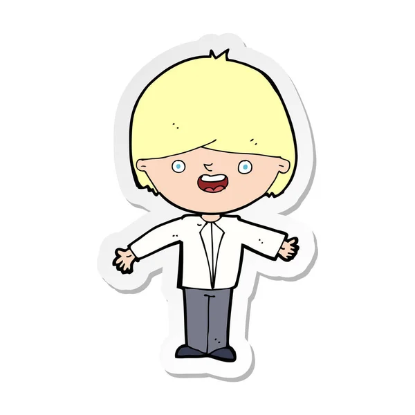 Sticker van een cartoon gelukkige jongen met open armen — Stockvector