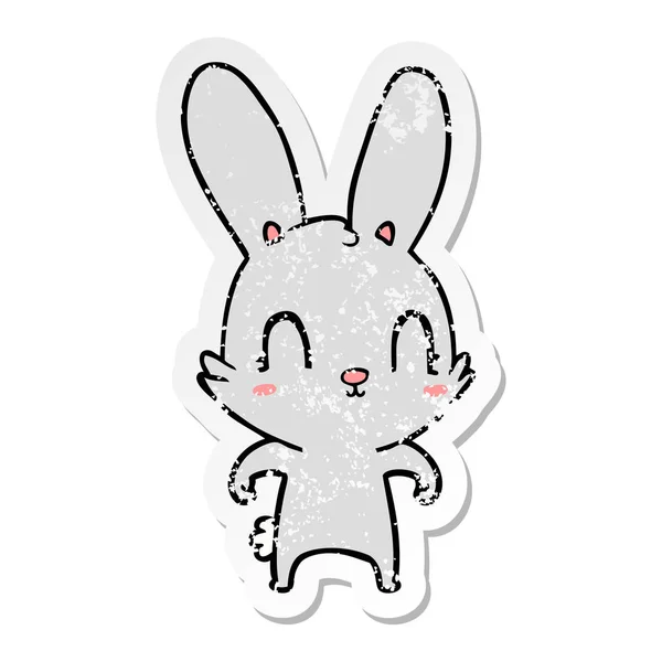 Distressed Sticker Cute Cartoon Rabbit — Stock Vector