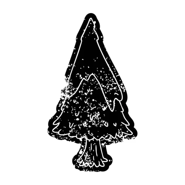 グランジのアイコン描画単一雪覆われたツリー — ストックベクタ